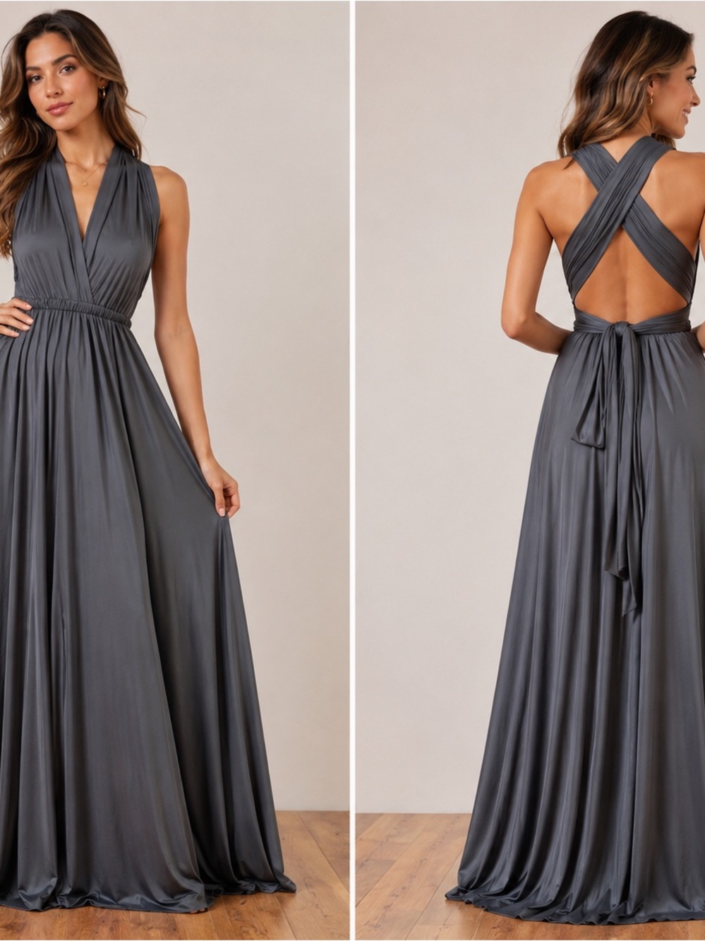 Convertible Crisscross Maxi Dress in Charcoal Grey